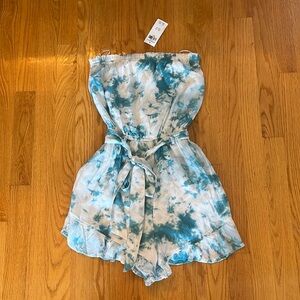 Hollister small blue & white tie die strapless romper NEW with tags